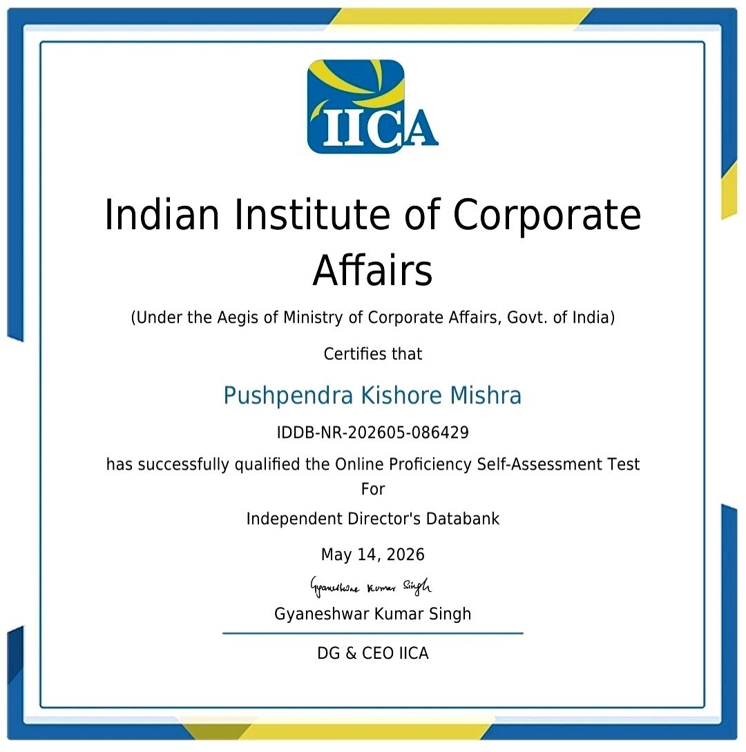 Independent Director's Databank Proficiency Self-Assessment certificate, Indian Institute of Corporate Affairs